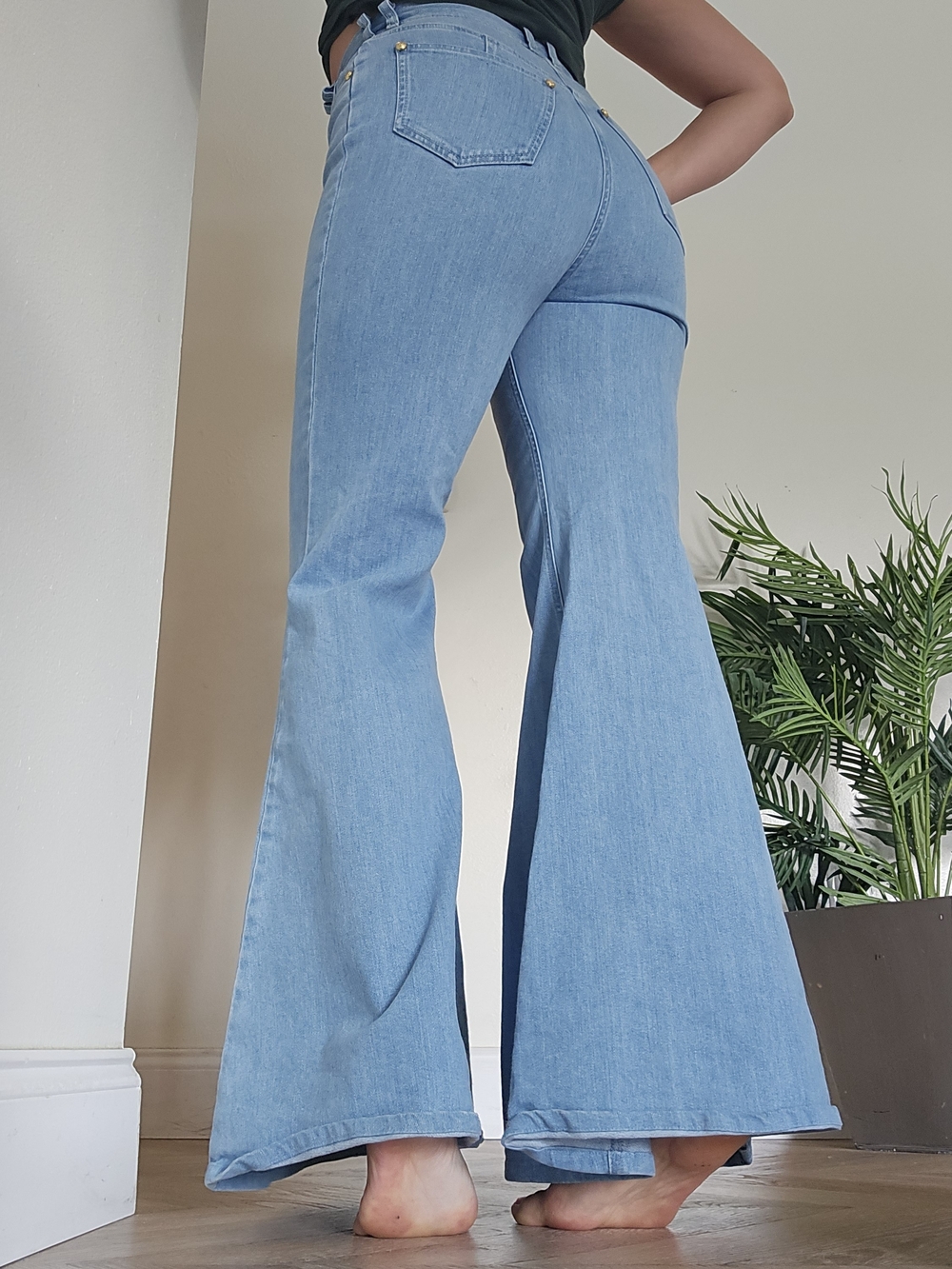 Balmain Light Blue High-Rise Flared Wide-Leg Jeans